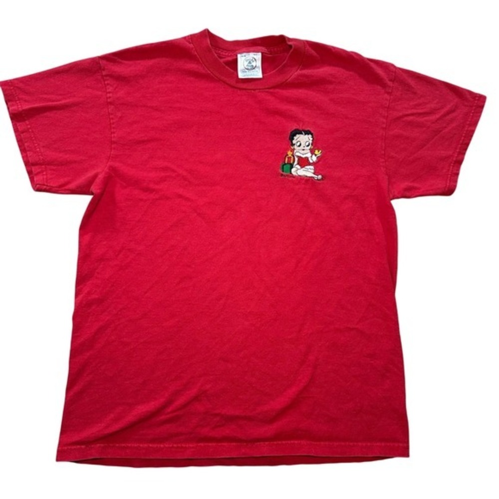 Vintage 90s Betty‎ Boop Shirt Kids Red Embroidered Holiday Christmas Cartoon L